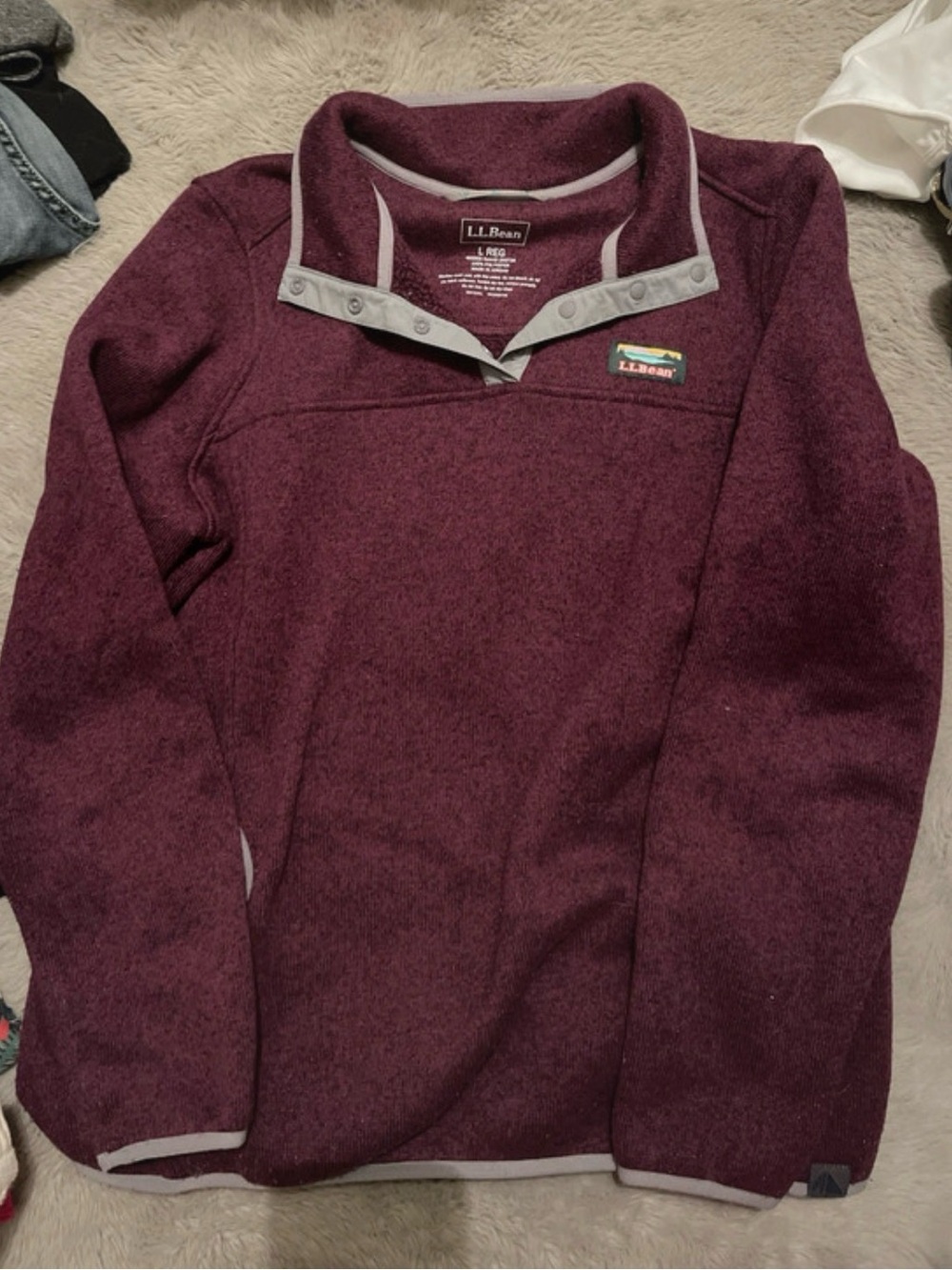L.L. Bean Plum Snap-Placket Fleece Pullover with Gray Trim